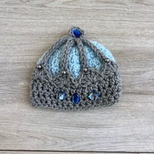 Gray and Blue Crochet Crown Beanie for Baby